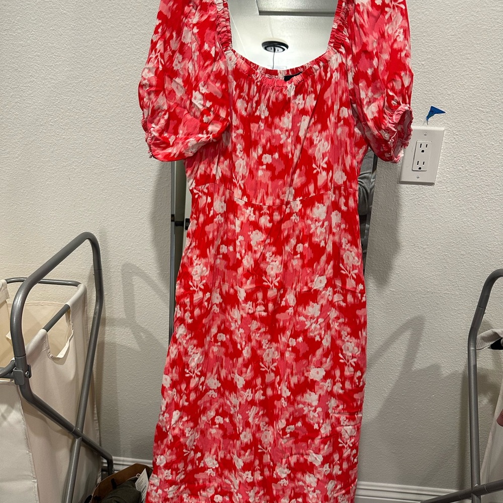 Bobeau Red, pink and white Tie-Dye Maxi Dress, sz XL